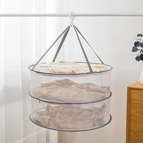 HeGeed 平干しネット 2段 型崩れ防止 干物ネット 干し物 物干し ネット 折りたたみ収納 衣類変形防止 防風 通気性 ニット平置きネット 干し網 平置きネット野菜 果物 ぬいぐるみ 枕 干しネット 梅干し ネット 落下防止 洗濯 干しネット 大容量