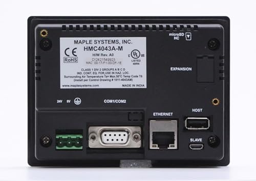 Image of HMI PLC Controller, 4.3 inch Touchscreen Display, Add 1 I /O Module (Sold Separately), HMC4043A-M, Maple Systems, Class 1 Div 2 Rated, Free All-in-One Configuration and Programming Software