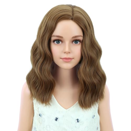 Image of PATTNIUM Kids Chocolate Brown Wig Child Light Brown Wig Short Bob Wavy Cury Wigs Girls Brown Hair Synthetic 12 inch Wigs with Wig Cap