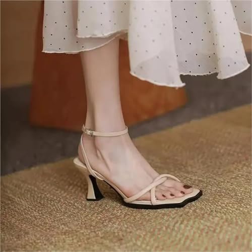 Kitten Heels Summer Narrow Band Heel Sandals Women Thick 7 CM Ankle Strap4