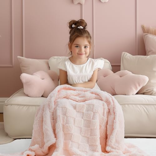 Image of Checkered Baby Blankets Double-Sided Fleece Plush Baby Blankets for Girls, Lightweight Soft Cozy and Warm Newborn Receiving Throw for Bed, Crib, Couch, Sofa 30 x 40 Inches, Pink