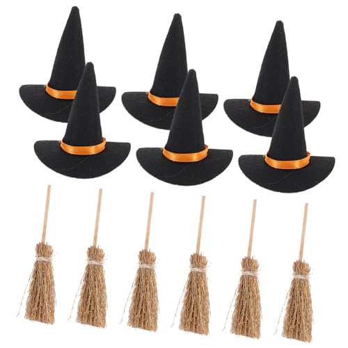 Mini Chapeaux de Sorcière en Feutre Finitions Soignées avec Mini Balais Traditionnels