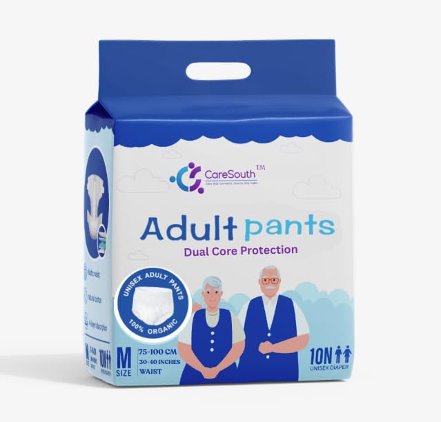 Image of Dual-Core Premium Adult Diaper Pants - Medium (10 Count) | High Absorption, No Bulk | 12-Hour Leak Protection | Soft, Rash-Free Fit | Waist 75-100 cm (30-40 inch) | Unisex | Organic