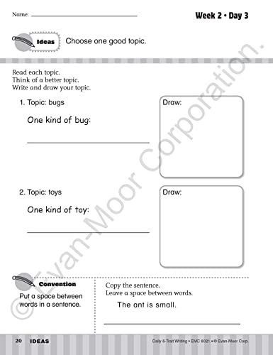 Evan-Moor Daily 6-Trait Writing, Grade 1, Homeschool and Classroom Resource Workbook, Reproducible Worksheets, Teaching Edition, Lesson Plans, Ideas, Organization, Word Choice, Sentence Fluency, Voice - Image 7