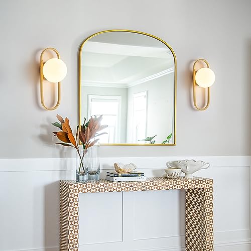 Image of Wall Sconces Set of Two Brushed Gold Wall Lamp Sconces Wall Lighting with White Globe Glass Shade Wall Lights Sconces Wall Decor Set of 2 Wall Lights for Living Room for Bedrooms Set of 2 ETL Listed