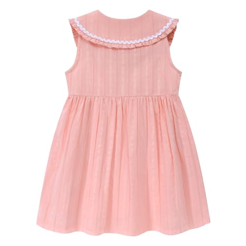 Image of HILEELANG Girls Cotton Dress Sleeveless Peter Pan Collar with Pockets