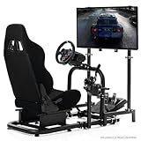 Anman Racing Simulator Cockpit with Monitor Stand and Seat Fit for Logitech/Thrustmaster/Fanatec G29 G920 G923 T248 T300 CSL DD, Wheel Shifter Pedals NOT Included