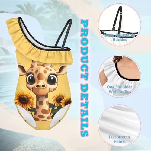 Image of Xpyiqun Swimsuits for Girls 3-14 1-Shoulder Ruffle Bathing Suit One Piece Adjustable Halter Swimming Wear