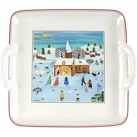 Naif Christmas Square Handled Cake Plate 9 1/8" (Sold Individually) Used Like New Cover