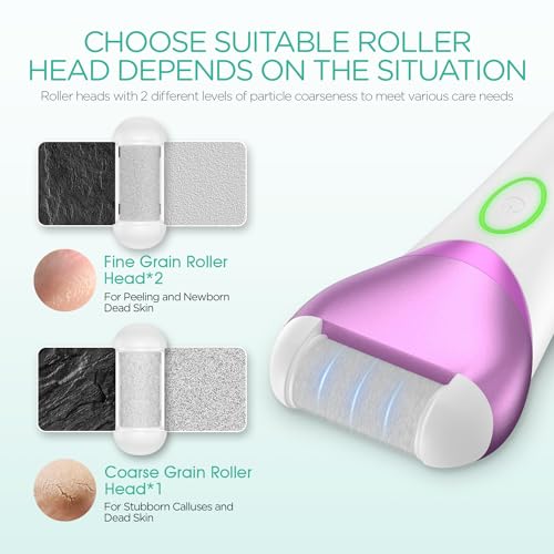 VOYOR Electric Foot File Hard Skin Remover Foot, Rechargeable Callus Remover for Feet Pedicure Tools Foot Care for Dead Skin Calluses with 3 Replacement Rollers Pedicure CR300 (Purple) - Image 4