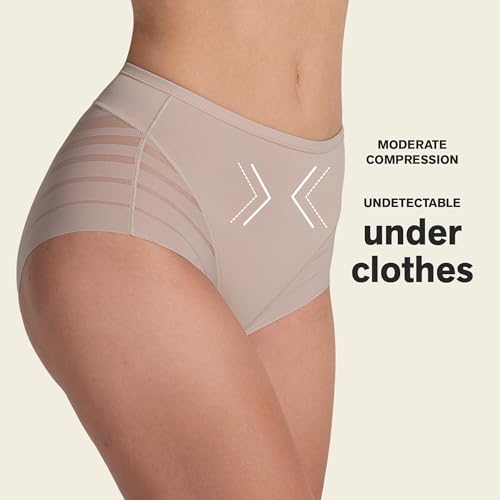 Image of Leonisa High Waisted Invisible Tummy Control Shapewear for Women - Stripe Lace Ladies Underwear Panties
