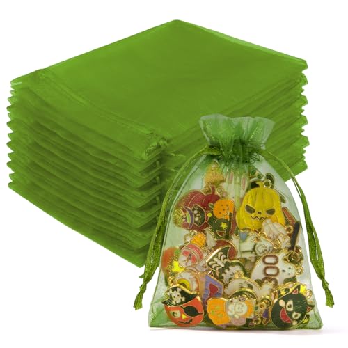 Image of Crweety 50 Pcs 3x4 Inch Green Organza Bags, Small Mesh Bags Drawstring for Gifts, Elegant Jewelry Pouches for Graduation Gifts, Wedding Favor, Candy, Party Favor & Bridal Shower Snack Treat