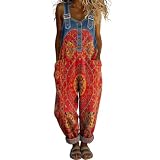 Udbeksid Peto Mujer Verano Mono Vaquero Largo, Sin Mangas Estampado Boho, Petos Holgado de Pierna Ancha con Bolsillos, Overol Jumpsuit Trabajo Cómodo de Playa Tallas Grandes 2026 (L,09)
