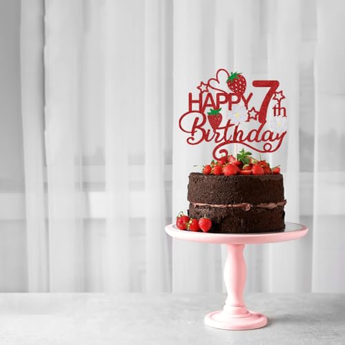 Strawberry 7th Birthday Cake Topper- perfect for strawberry shortcake baby shower,berry seven birthday party,strawberry birthday decorations,oh baby party,summer fruit themed party