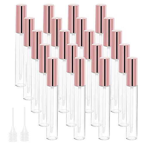 Vumdua 20 Pcs 10ml Empty Lip Gloss Tubes Containers with 2 Pcs Funnels, Refillable Lip Balm Bottles for DIY Makeup Such as Lip Samples, Homemade Lip Balm (Pink)
