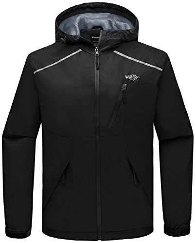 Wantdo Chaqueta Impermeable Contraviento Ligera para Hombres con Capucha Softshell Deportiva Negro Large