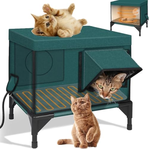 Niche chauffante surélevée pour chat errant extérieur en hiver - Taille M avec porte