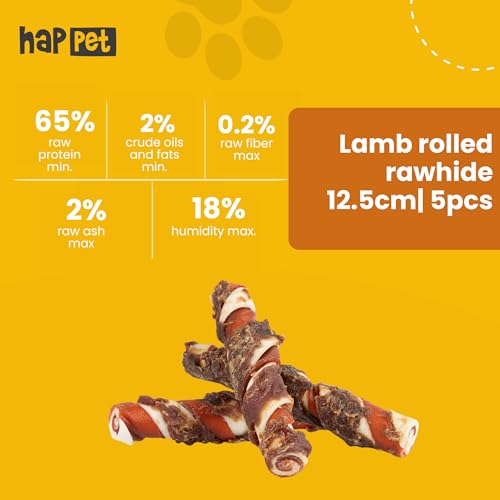 HAPPET Hundegröße 3-farbig Lammfleisch 12,5 cm - 5 Stück - natürliche Rinder- und Lammfleisch-Beißöcke, gesunde dental Leckereien zur Unterstützung der Zähne und Mundhygiene