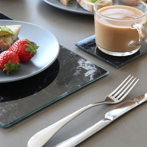 Harbour Housewares Rectangle Glass Placemats & Square Coasters Set - 30cm x 20cm - Black Marble - 12pc Tempered Heat-Resistant Non-Slip Rectangle Indoor Home Kitchen Table Plate Place Mat Mats Set - Cosy Home Interiors Harbour Housewares Rectangle Glass Placemats & Square Coasters Set - 30cm x 20cm - Black Marble - 12pc Tempered Heat-Resistant Non-Slip Rectangle Indoor Home Kitchen Table Plate Place Mat Mats Set - Image 7