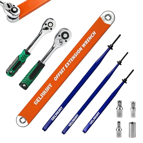 Image of 6 Pcs Offset Extension Wrench Set, 3 Extension Clamps with 24T&72T Ratchets | Includes 1 /4 inch 3 /8 inch 1 /2 inch Drive Adapters. Premium forged offset wrench kit for auto, DIY and all hard-to-reach tight spaces