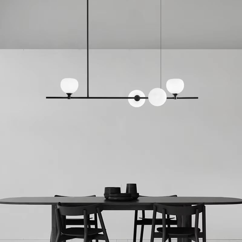 Lampada A Sospensione Nordica in Rame per Sala da Pranzo, Cucina, Illuminazione Interna, Corpo Nero, Vetro Bianco, Lampadario A LED, Arredamento Moderno,3 Color Light-4 Lights