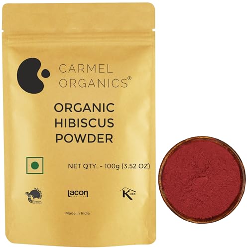 Image of CARMEL ORGANICS Hibiscus Petals Powder (100 Grams) | Hibiscus Sabdariffa | Jaivik Bharat Certified | Sembaruthi Podi | No Added Preservatives & Additives