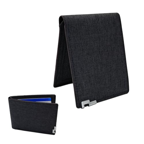 Mens Slim Wallet, Denim Fabric Men's Wallet Minimalist Wallet for Men, Mens Bifold Wallet Small Wallet for Teen Boys, Portable Credit Card Wallet for Work, Shopping (Jet Black)