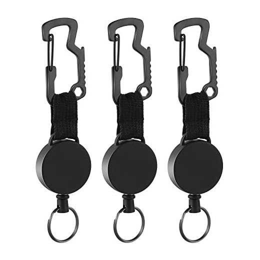 Retractable Key Chain - Heavy Duty Badge Holder Reel Clip with Multitool Carabiner,Key Holder with Steel Wire,Black,3 Pack