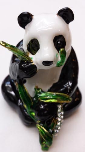 Gorgeous Panda with Bamboo Jewelled Trinket Box Jewelry Box with Inlaid Crystal, Pill Box Figurine