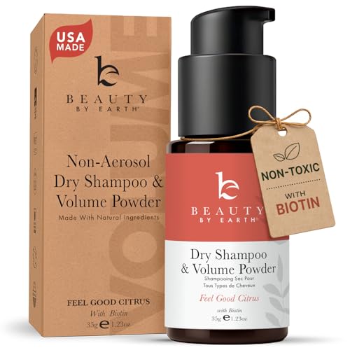 Beauty by Earth Non Aerosol Dry Shampoo Powder - Volumizing Non Toxic with Biotin, Oil-Absorbing Natural Ingredients, Made in USA