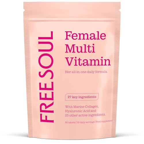 Women's Multivitamins & Minerals with Marine Collagen & Hyaluronic Acid | 27 Essential Vitamins, Minerals, & Botanicals | Gluten-Free & No Synthetic Fillers or Binders | 60 Tablets | Free Soul