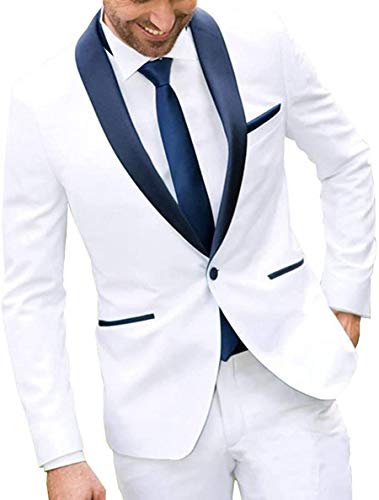 Men's Wedding Groom Suit One Button White Two Piece Navy Shawl Lapel Men Tuxedo Suits
