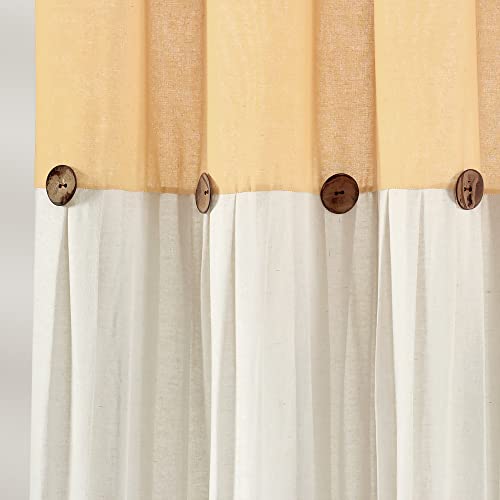 Image of Lush Decor Linen Button Farmhouse Shower Curtain Pleated Two Tone Design for Bathroom, 72 inch x 72 inch, Yellow & Off-White - DISCONTINUED