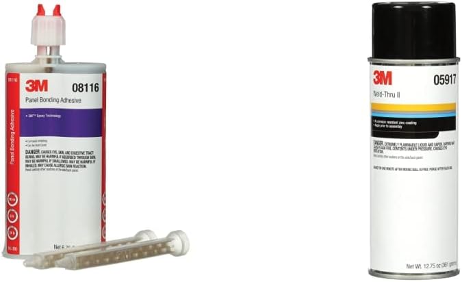 3M Panel Bonding Adhesive, 08116 OEM Recommended Two-Part Epoxy, 200 ml/6.75 fl oz Cartridge + 3M Weld-Thru Coating II, 05917 Zinc Based Aerosol Coating, Resists Weld Spatter, 12.75 oz Net Wt/361 g