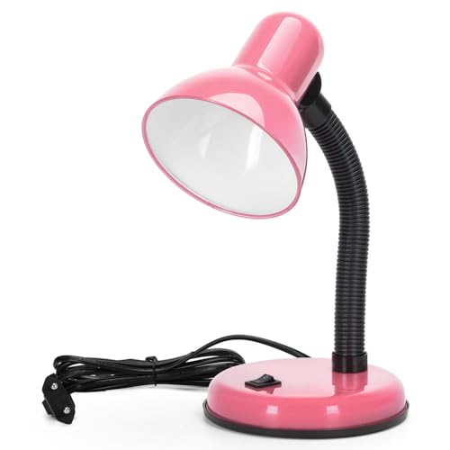 Aigostar Lámpara de Escritorio Retro， Flexo LED Escritorio sin Bombilla， Lámpara de mesa Compatible con Led Bombillas Modelo E27， Máx 240V， Lampara Lectura para Leer， Trabajar， Estudiar，Rosa