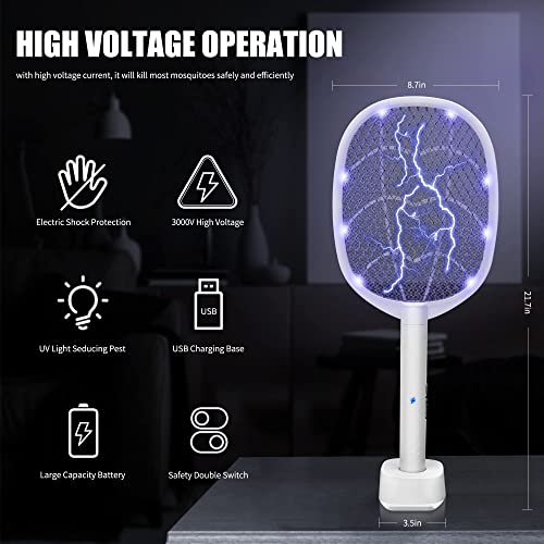 Lulu Home 2-In-1 Electric Bug Zapper Racket, 3000V High Voltage Led Lighted Handheld Mosquito Swatter With 3 Layer Safety Mesh, Usb Charging Portable Fly Killer Racquet For Indoor Outdoor Use #TOP1
