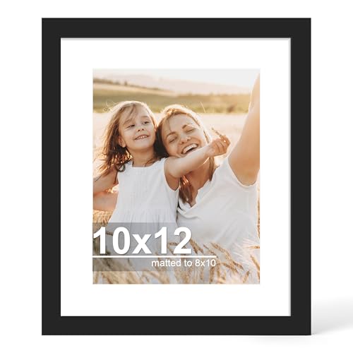 Hongkee 10x12 Picture Frame with Glass Display Pictures 8x10 with Mat or 10 x 12 without Mat - Wall and Tabletop 10 by 12 Photo Wooden Frames (Black 1 Pack)