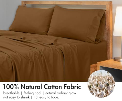 Image of Royale Linens 300 Thread Count 100% Long Staple Combed Cotton Flat Sheet - Super Soft - Top Sheets - King Flat Sheet Sold Separately - Breathable, Cool & Crisp Percale Sheets Only (King, Chocolate)