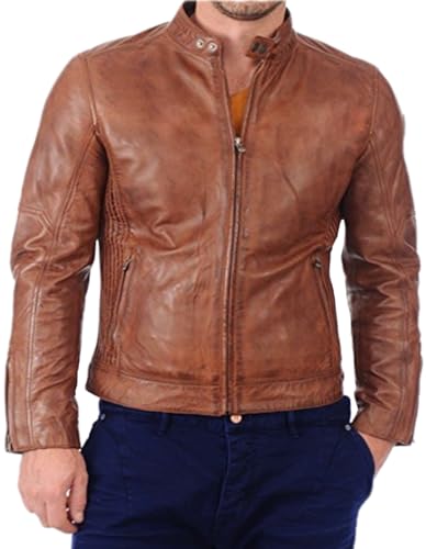 Slimfit Boys Brown Quilted Leather Jacket Ideal Antique-Inspired Everyday Fashion