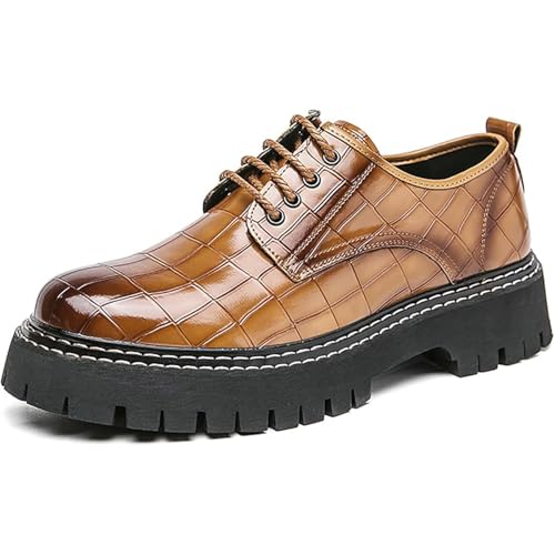 Men's Printed Lace-Up Oxford Shoes Fashion Leather Grooved Sole Loafers Classic Round Toe Comfortable Slip-On Formal Dress Shoes