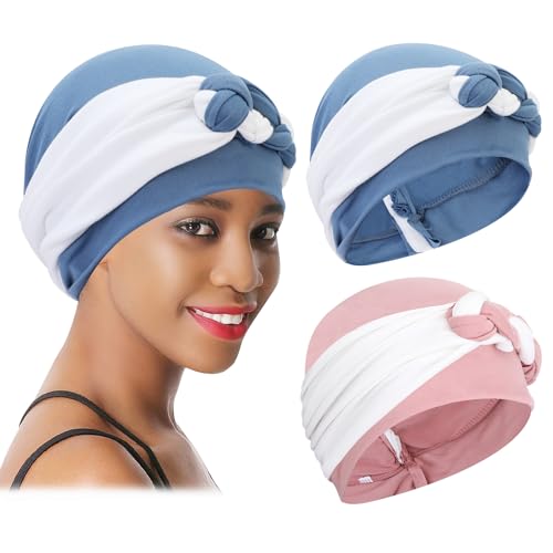 XEPST 2 Piezas Turbante Africano Mujeres, Pañuelos Oncologicos Mujer, Gorro Turbante de Quimioterapia para Mujer, Gorros Oncologicos para Mujer, Preatado Trenzado Envoltura de Cabeza Sombreros