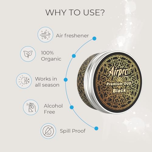 Airpro Oud Black Gel Car Perfume | Strong & Masculine Car Freshener in Luxury Tin Can | Long Lasting Oud Scent