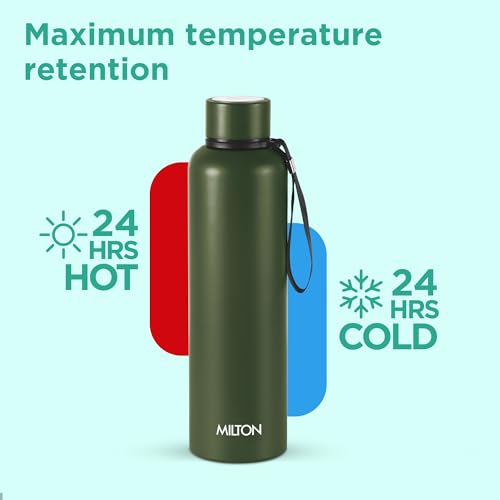 Image of Milton Aura 1000 Thermosteel Water Bottle, 24 Hr Hot and Cold I Leak Proof Lid, ISI Certified I Vacuum Insulated I for Office, Gym, School I Military Green