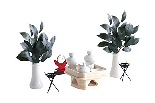 やまこう 稲荷専用 神具セット 13品目 ■ 稲荷紋入り 高杯仕様 ■ ひのき製 遠山三宝付 ■ 小・中型 神棚 に最適 土器セット ■ 真鍮製 金属本鏡