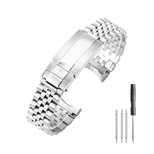 LDDAL 21mm Watch Band Compatible with Rolex Datejust 41, 316 Stainless Steel Jubilee Style Replacement Bracelet, Solid End Links, Adjustable Metal Strap with Screwdriver and 3 Spring Bars（Silver）