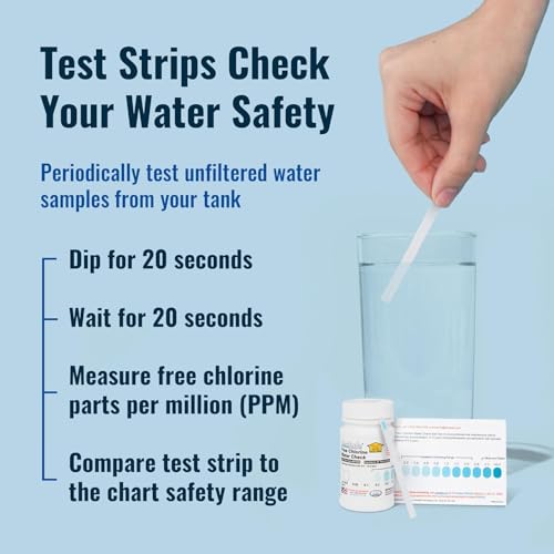 aquatabs water purification tablets for drinking - 100 tablets  2 chlorine test strips - water purifier starter kit - for boat and rv tanks - by aquamarine water solutions