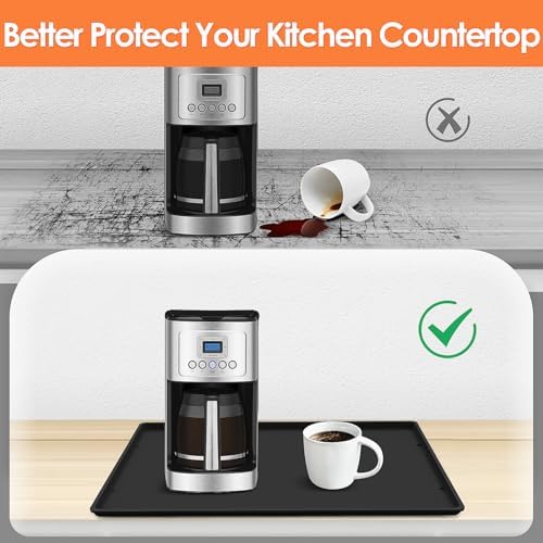 TOHONFOO Silicone Coffee Maker Mat with Lip, 19.7'' x 15'' Heavy Duty Coffee Maker Mat for Countertops, Coffee Tray Fit Under Coffee Machine Appliance Automatic Machines Espresso Accessory, Black - 1