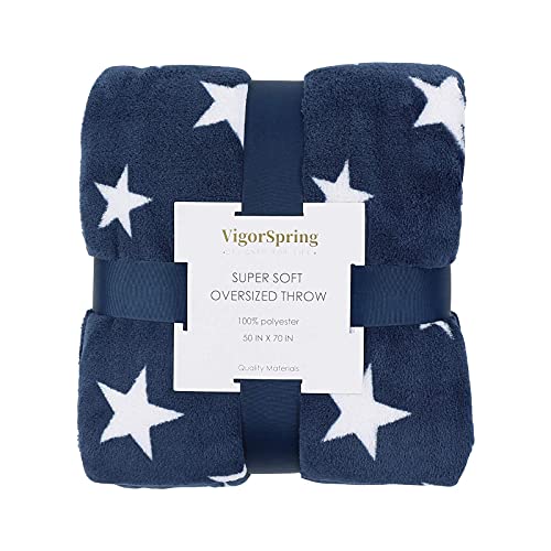 Vigorspring Super Soft Throw Blanket - Navy Star Throw Cozy Large Fleece Blanket For Kids - All Seasons Microfibre Plush Throw Boy Blanket- 50X70 Inch #TOP7