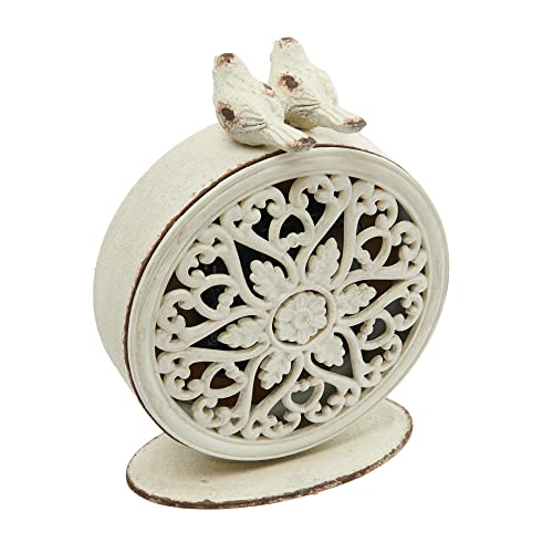 Creative Co-Op Vintage Pewter Mantel Clock With Birds, Distressed Cream #TOP6