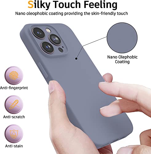 Image of DIZORO Microfiber Square Candy Case Compatible for iPhone 14 PRO, Shockproof Slim Back Cover Liquid Silicone Case (Lavender Grey)